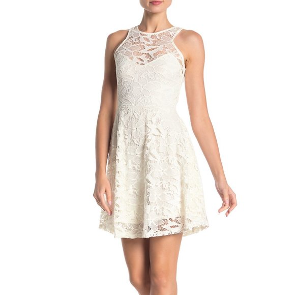 Material Girl Dresses & Skirts - NWT-Junior's Lace Illusion Skater Dress - Ivory